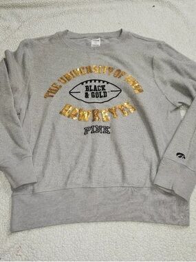 PINK Victoria's Secret Grey Crewneck Sweatshirt with Gold and Black Graphics